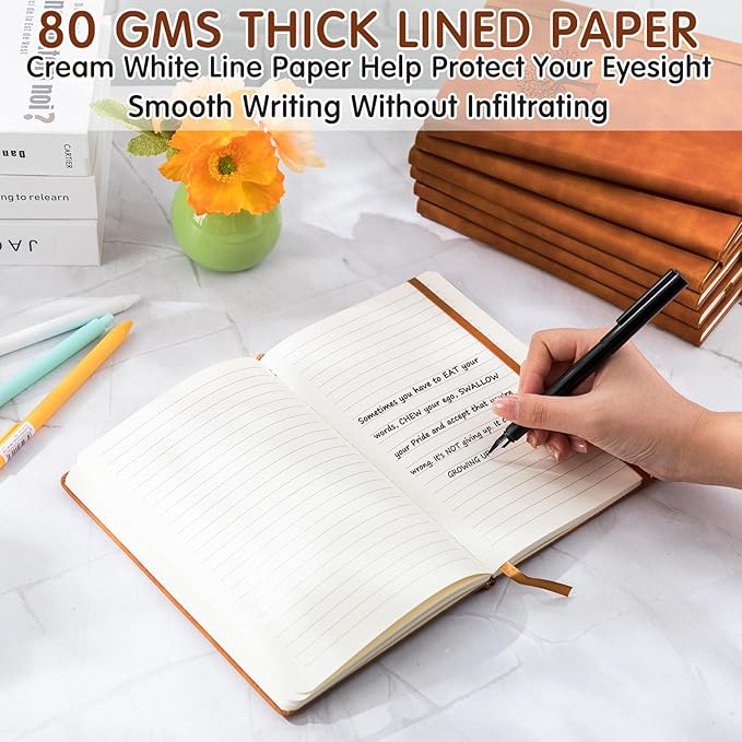 24 Pack Leather Notebook Journals Bulk 5.7" x 8.3" Harder Cover A5 Journals for Writing Men Women Leather Travel Notebooks Daily Gifts for Office School (Brown)