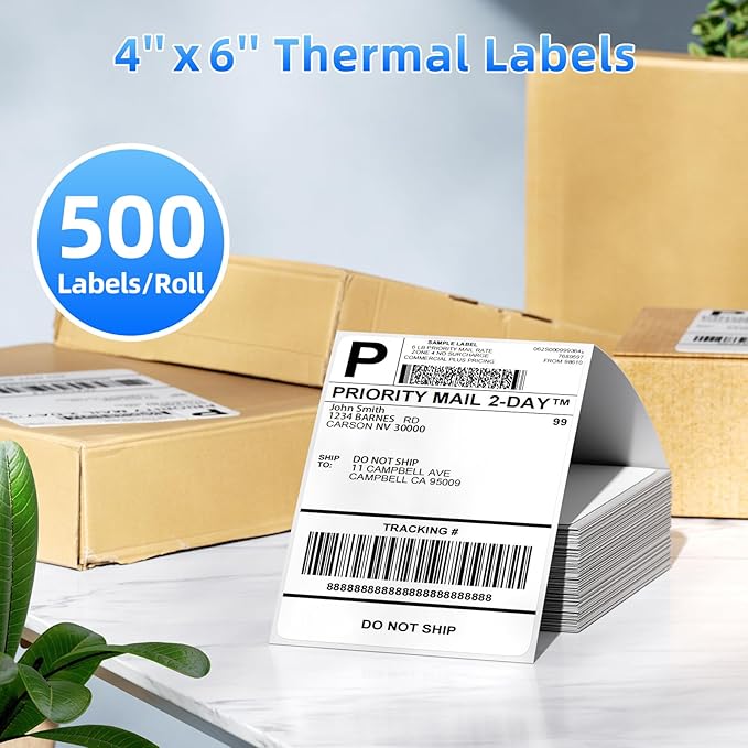 4x6 Thermal Labels, 1 Packs of 500 4x6 Fold Labels - Compatible with JADENS, ASprink, Phomemo, Rollo, Zebra, Omezizy and Other Thermal Printers