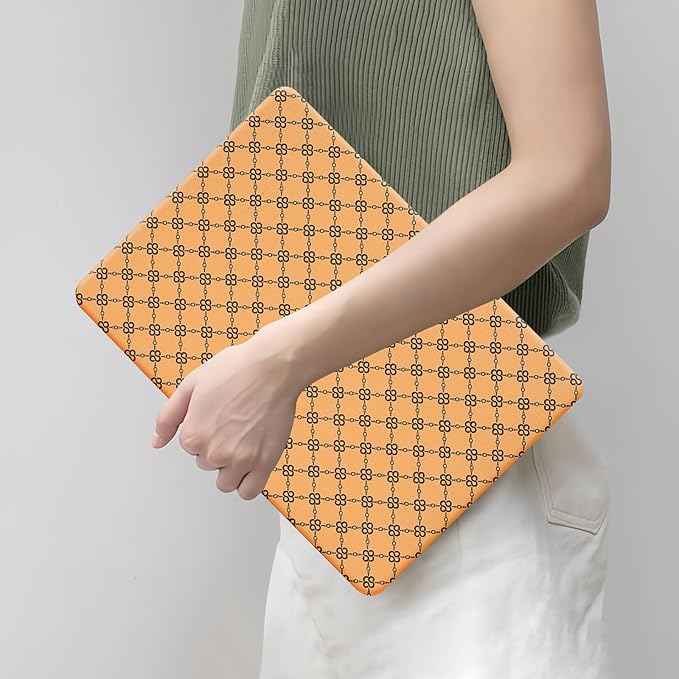 DTangLsm Compatible with MacBook Air 13 inch Case 2025-2022 M4 M3 M2 A3240 A3113 A2681, Luxury Checkered Textured Vintage Leather Retro Hard Shell Case for MacBook Air 13.6 inch+Keyboard Cover,Yellow