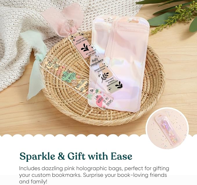 15 Pieces Acrylic Bookmark Blanks (3mm) Thicken Bookmark Making Kit with 20 Pcs Daily Affirmation UV DTF Sticker, 15 Pcs Ribbon, Suitable for DIY Your Crafts Gifts