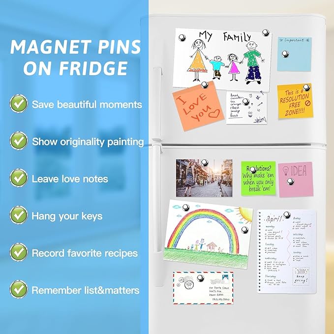 50Pack Fridge Magnets,Black Refrigerator Magnets,Small Magnets for Whiteboard,Strong Fridge Magnet Adults,Push Pin Magnet for Kitchen, Office, Classroom, Locker