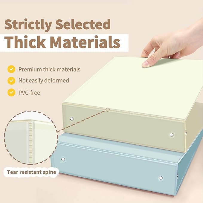 SUNEE 3 Ring Binder 2 Inch 4 Pack, Clear View Binder Three Ring PVC-Free (Fit 8.5x11 Inches) for School or Office Supplies, Neutral Aesthetic