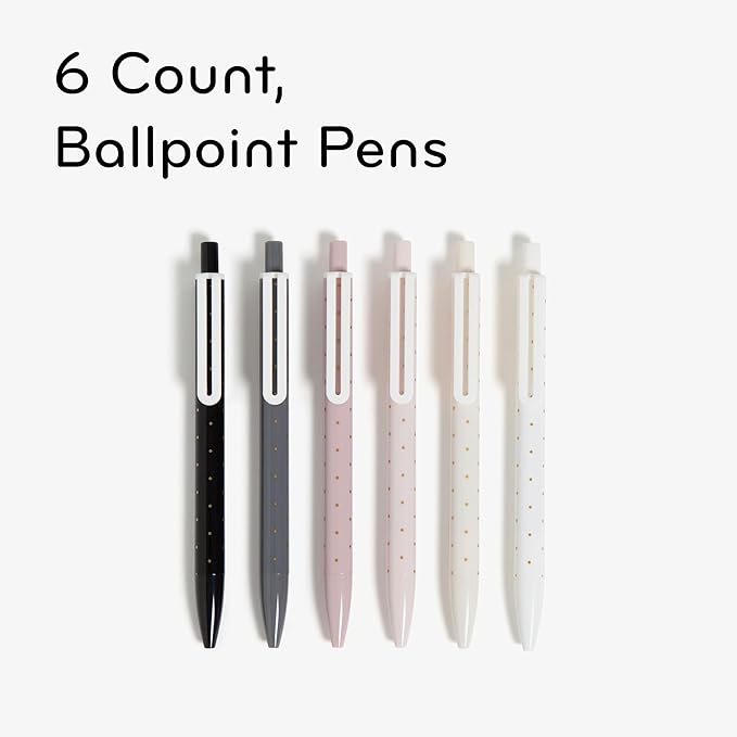 U Brands Laguna Ballpoint Pens, 6 Count, Foil Dots, Bold (1.0mm) Point, Black Ink