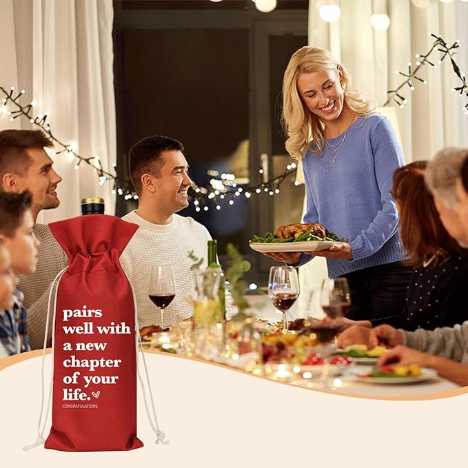 XFW Red Funny New Chapter Wine Bag New Beginnings Gifts for Women Men Farewell Gifts for Friends Going Away Gifts for Coworkers Women Men Moving Away Gifts for Friends New Teacher Gifts