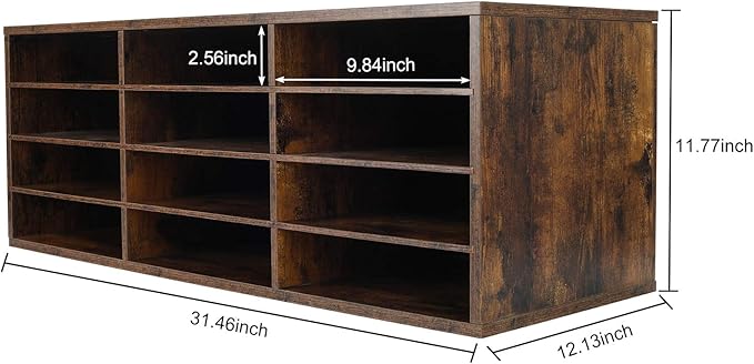 PAG Mail Sorter Organizer, Wood Countertop Literature Organizer, Student Mailbox for Classroom, Desktop Bill Paper Organizer for Office Home School, 12 Compartments, Antique Brown
