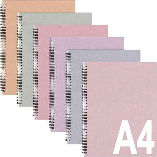 Glenmal 6 Pcs Spiral Notebook for Work A4 8.5 x 11'' College Ruled Spiral Journal Notebook Kraft Cover Ruled Paper, 120 Sheets 240 Pages for Office Study Supplies(Dreamy Colors)