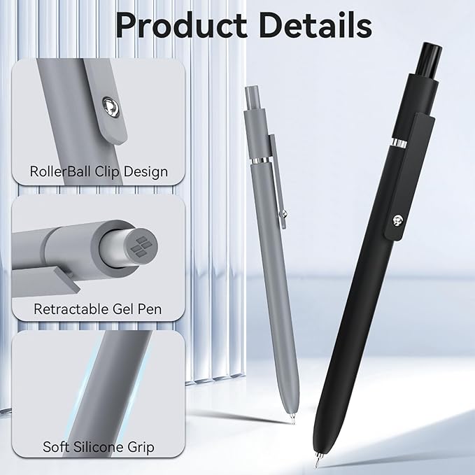 Gel Pens, 6 Pcs 0.5mm Fine Point Black Ink Pen With Smooth Writing, Office Desk Accessories, School Supplies Gifts for Men Women, Quick Dry Pens For Journaling, Black/Gray/White