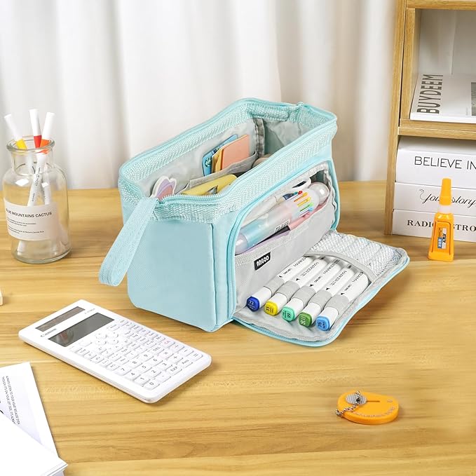 Pencil Case Pouch Large Capacity with Compartments, Pencil Case Pouch Bag with Zipper Handle for Teen Girls Boys Adults Women Men, Portable Pen Bag Stationery Organizer for Office School Travel, Blue