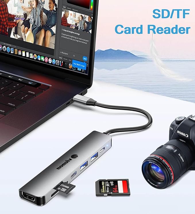 USB C Hub HDMI Adapter for Monitor, VIENON 7 in 1 USB C Docking Station with 4K HDMI, SD/TF Card Reader Compatible for MacBook Pro, XPS More Type C Devices