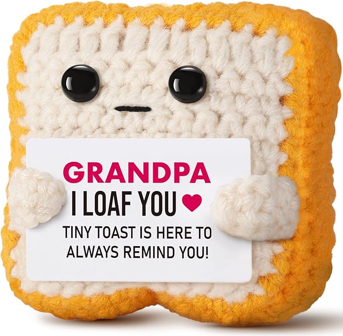 Gifts for Grandpa from Granddaughter, Grandson - Funny "I Loaf You" Crochet Toast - Unique Fathers Day, Birthday, Christmas Gift for Grandpa, Papa, Pops - Cute Keepsake & Décor