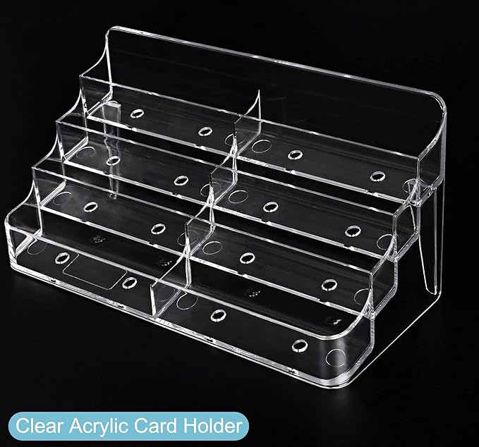 Business Card Holder, 8 Pocket Acrylic Business Card Holder for Desk Clear Business Card Stand Desktop Business Card Holders Plastic Business Card Display for Exhibition, Home and Office, 2 PCS