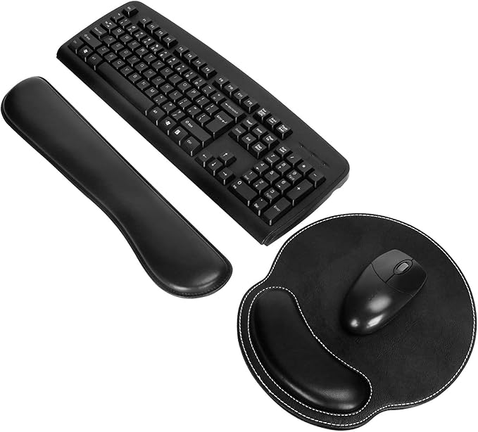 RICHEN Ergonomic PU Leather Keyboard Wrist Rest and Mouse Pad with Wrist Support, Memory Foam Set for Computer/Laptop,Gaming and Office, Comfortable for Easy Typing & Pain Relief (PU Black)