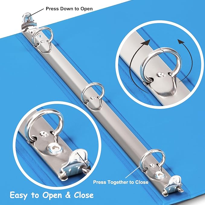 COMIX 3 Ring Binder 1/2 inch with Clear View Cover, 0.5" View Binder Holds 100 Sheets of US Letter Size Paper, 6 Pack (Light Blue)