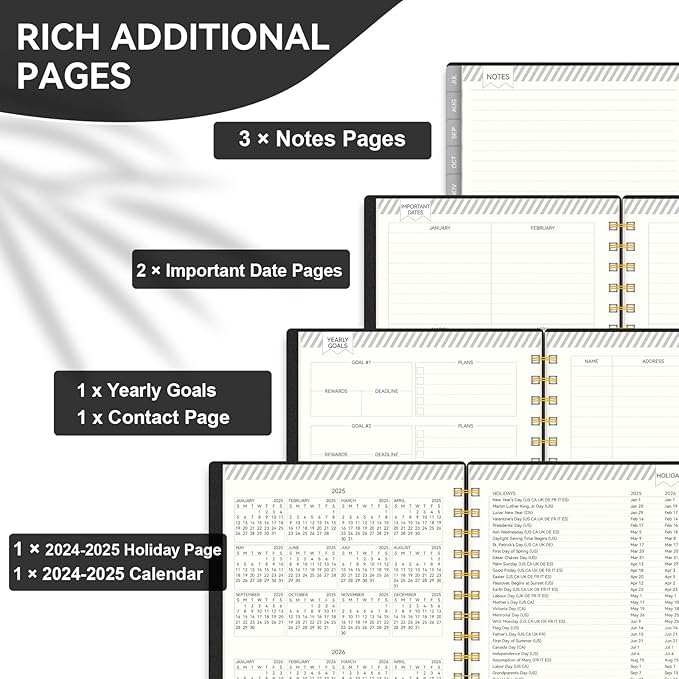 Planner 2025-2026, Weekly and Monthly Planners for Teacher & Student, Jul.2025 - Jun.2026, AIMPEAK Daily Calendar Planner with Monthly Tabs, Pocket, Pen Loop, Flexible Waterproof Cover, Black, 5.5" x 8.5"