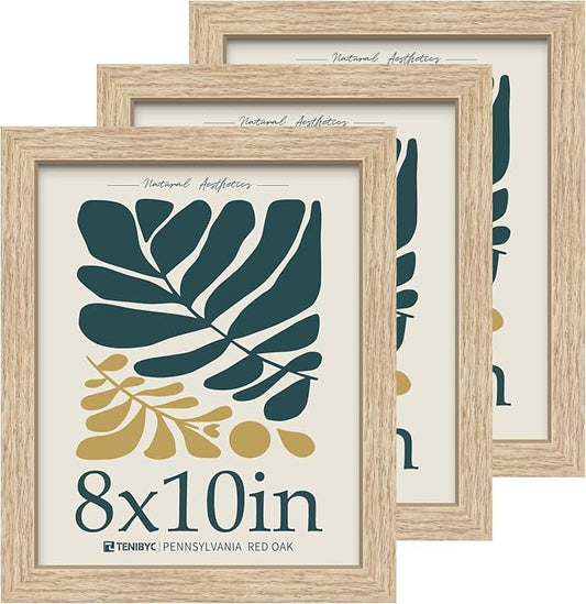 8x10 Picture Frame with HD Glass - 3pk, Natural Oak Wood Photo Frame, Tabletop Display