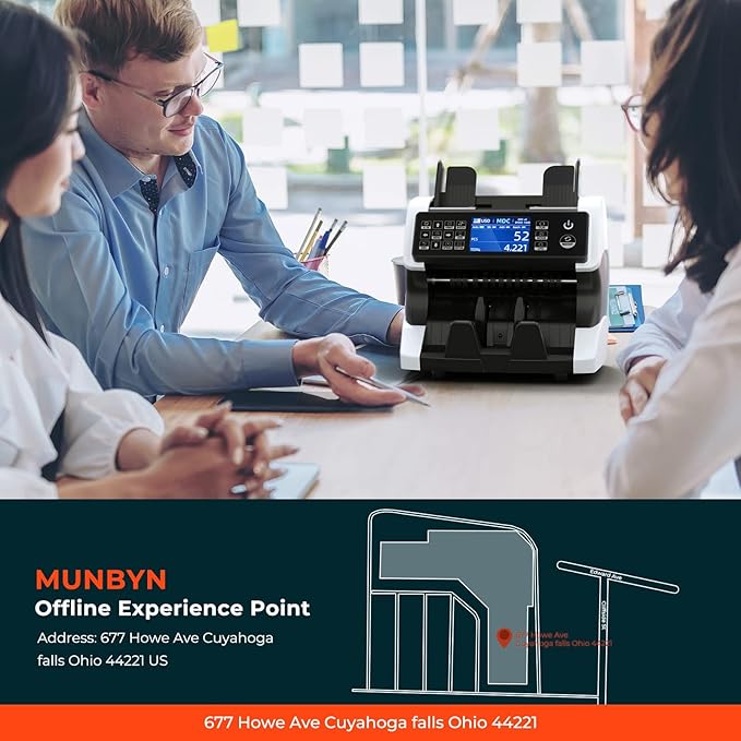 MUNBYN IMC01 Bank Grade Money Counter Machine Mixed Denomination, 2CIS/UV/IR/MG/MT Counterfeit Detection, Serial Number, MUL Currency Cash Counter, Printer Compatible Bill Value Counter (White)