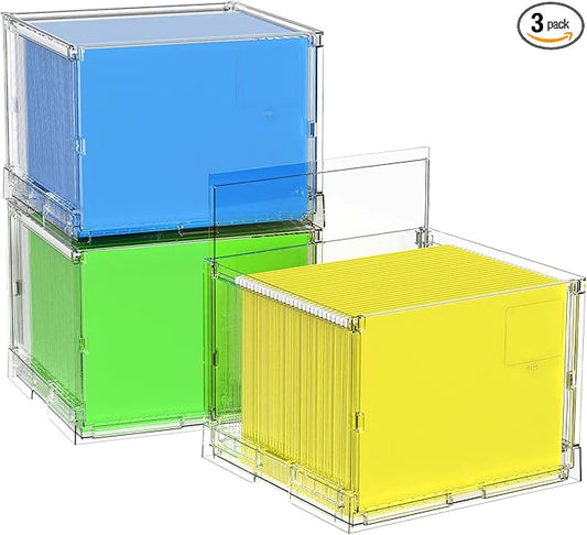 MUKAI File Organizer Box with Lid, Collapsible File Folder Organizer with Slide, Hanging File Folder Box, for Office Document Storage with Desktop organizer (3)