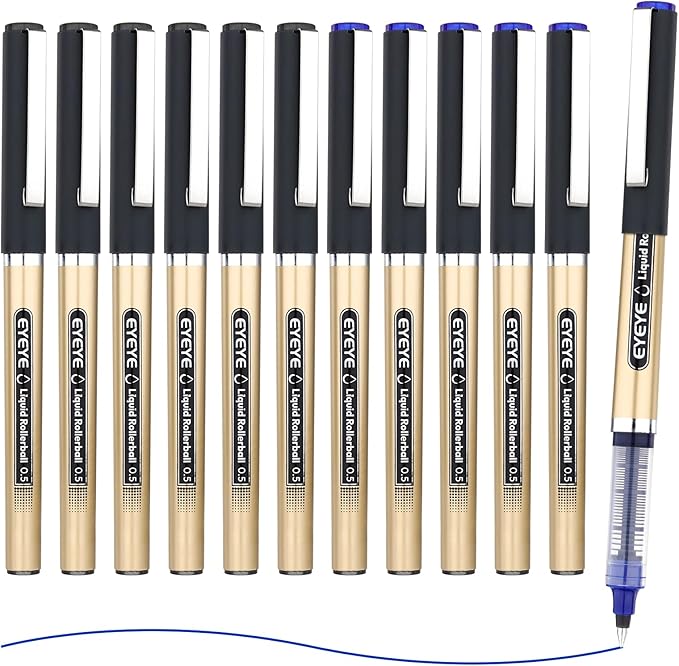 EYEYE 0.5mm Extra Fine Point Rollerball Pens 6 Black 6 Blue, Quick Dry Liquid Ink, Smooth Writing Fine Tip Pens for Journaling, Note Taking, Office & School Supplies