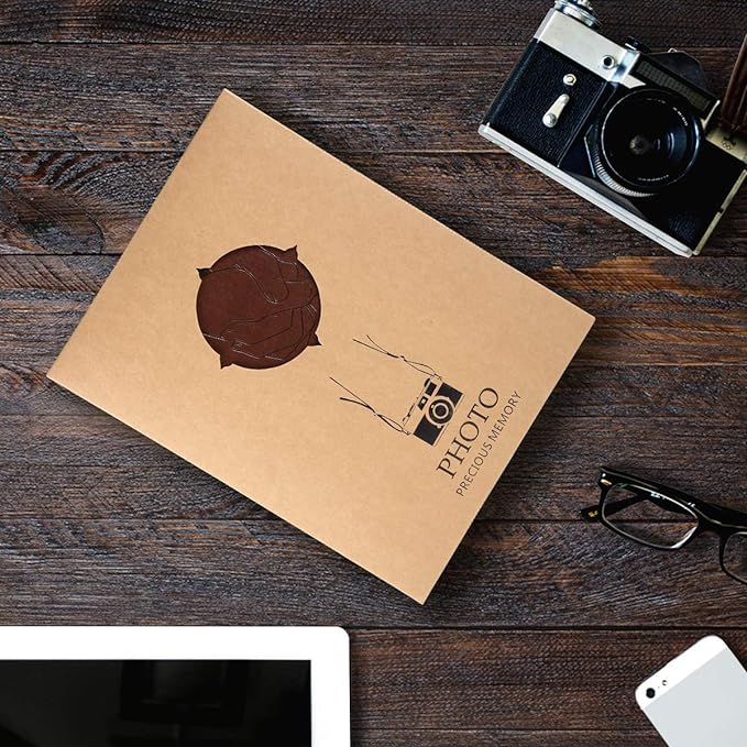 ThxMadam Leather Scaupbook Album 60 Pages Love Memory Photo Album,DIY Scrapbooking Supplies Kits for Couples Anniversary vintage Trave Birthday Scrapbook Photo Album 8.66x7.08 inch