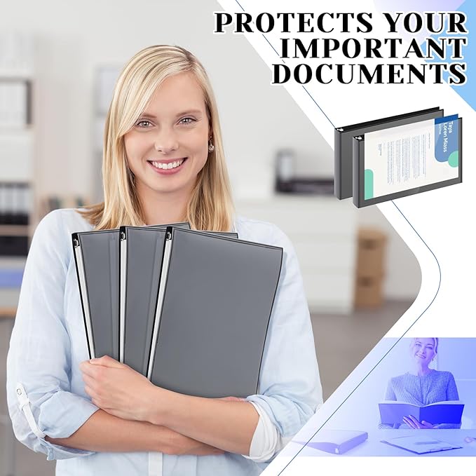 4 Pcs 11 x 17 Inch View Binders with Cover Pocket 2 Inch 3 Rings Heavy Duty View D Ring Binders Economy Holds 11" x 17" Paper for Artwork Blueprints, Office, Home, Work Places (Black)