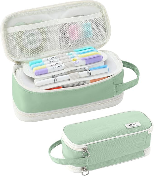 Pencil Case Large Zipper Pencil Pouch for Girls Kids Teens Adults Aesthetic Pencil Bag Stationery Organizer Pencil Case with Handle for School Green