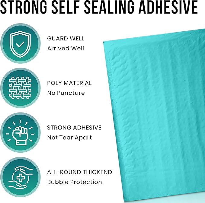 Levex - #000 4" x 8" [10 Pack] Teal Poly Bubble Mailers, Padded Envelope Mailers, Packing Envelope & Mailing Bags for Shipping