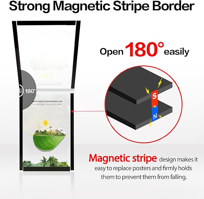 Acrylic Magnetic Sign Holder Wall Mount, Self Adhesive Magnetic Display Frame with Nano Tape and Strong Magnetic Border for Wall, Door, Glass, Home, Store, Office (Black, 11" x 17" / 5 Pack)