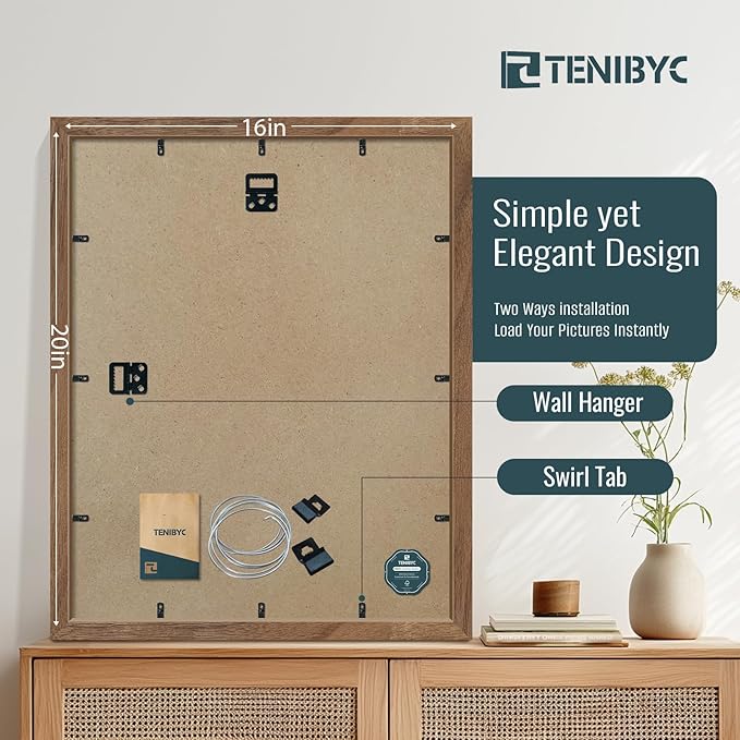 16x20 Frame 4 Pack - Brown, Natural Walnut Wood Picture Frame, HD Tempered Glass, Display 16x20 or 20x16 photos or posters, Wall Hanging