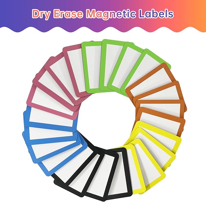 Dry Erase Magnets Set - 24 Pack - 3x2 in Whiteboard Magnetic Notes Planning Pads Labels - Small White Board Magnet Strips Name Tags for Home, Office and Classroom