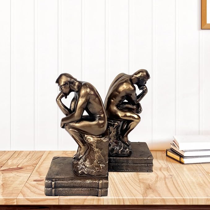 Cool Bookends Gold Decorative Unique Book Ends Book Stopper The Thinker Statue Sculpture Home Decor (2 Pack)