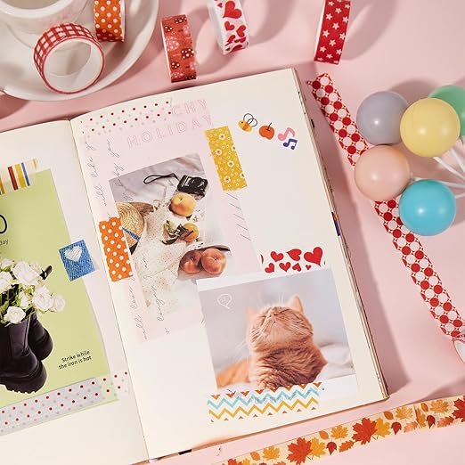 emmoolife 50 Rolls Washi Tape Set, 15mm Wide Rainbow Colored Tape Aesthetic Design Masking Decorative Tape for Scrapbooking Supplies, Bullet Journaling, Junk Journal, Wrapping Planners, DIY Arts Craft