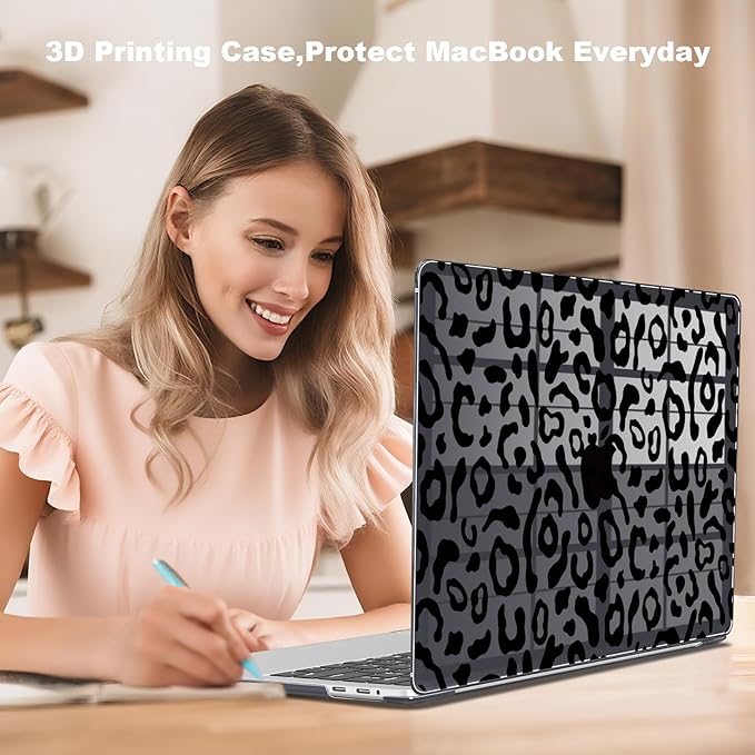Teryeefi for MacBook Pro 13 inch Case A2338 M2 M1 Chip A2251 A2289 A2159 A1989 A1706 (2025 2024 2023 2022-2016), PC Hard Shell with Keyboard Cover Trackpad Film Type C Adapter - Black Leopard Skin 132