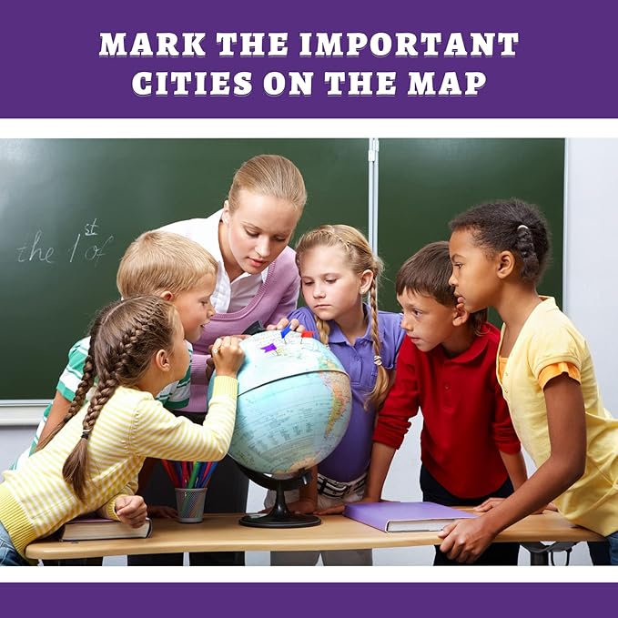 Colored Flag Travel Map Push Pins, 400 Pack Multicolored Decorative Map Tacks Assorted 8 Colors, Plastic Head for Cork Bulletin Board, Picture Hanging at Home Office School