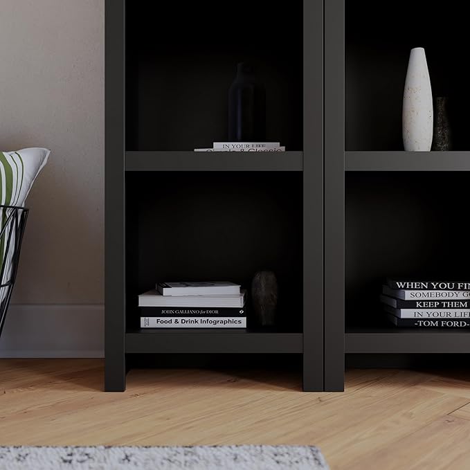 Prepac Moda 80" Tall 5-Tier Narrow Bookcase in Black, Modern Storage Accent Bookshelf with 3 Adjustable Shelves for Home, Office, Living Room, Bedroom