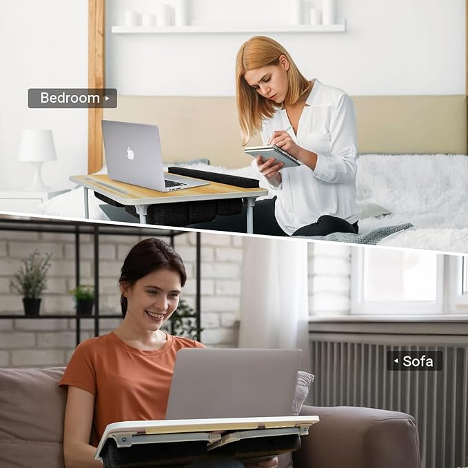 Lap Desk for Laptop with Cushion,Folding Laptop Desk for Bed with USB,Bed Desk,Portable Computer Lap Desk,23.62"*15.74",Wood