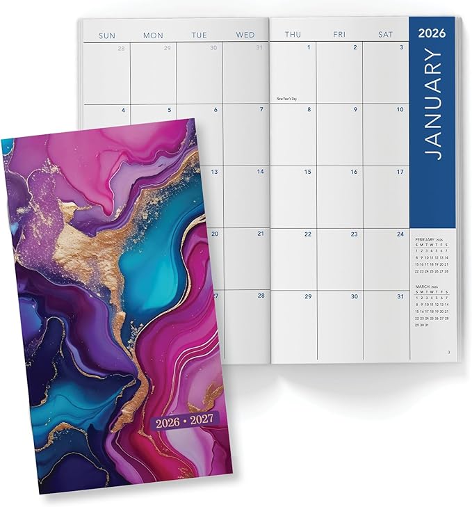2-Year Monthly Pocket Planner/Pocket Calendar, 3.5"x6.5", 2026-2027: Weekly Planner/Weekly Agenda/Monthly Calendar Organizer (Pink Purple Marble)
