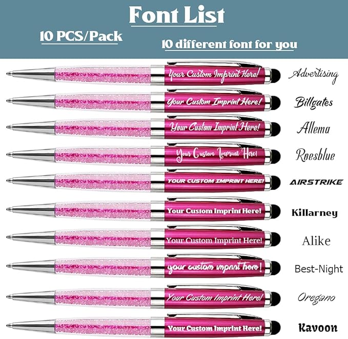 Ancolo Custom Personal Pens with Stylus Tip - Beautiful Smooth Writing Set Black ink refill - Engraved with Your Name or Message Gift for Women/Lady/Girl/Teacher/Manager/10 Pens/Box (Rose red)