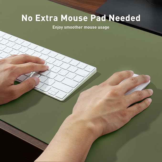 Aothia Faux Leather Desk Mat – Large Mouse Pad, Non-Slip PU Leather Blotter, Waterproof Writing Surface for Office and Home (Olive Green, 47.2" x 23.6")