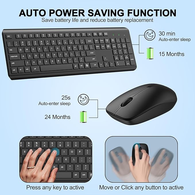 Wireless Keyboard and Mouse Combo, Full Size Silent Ergonomic Keyboard and Mouse, Long Battery Life, Optical Mouse, 2.4G Lag-Free Cordless Mice Keyboard for Computer, Mac, Laptop, PC, Window(8 Pack)