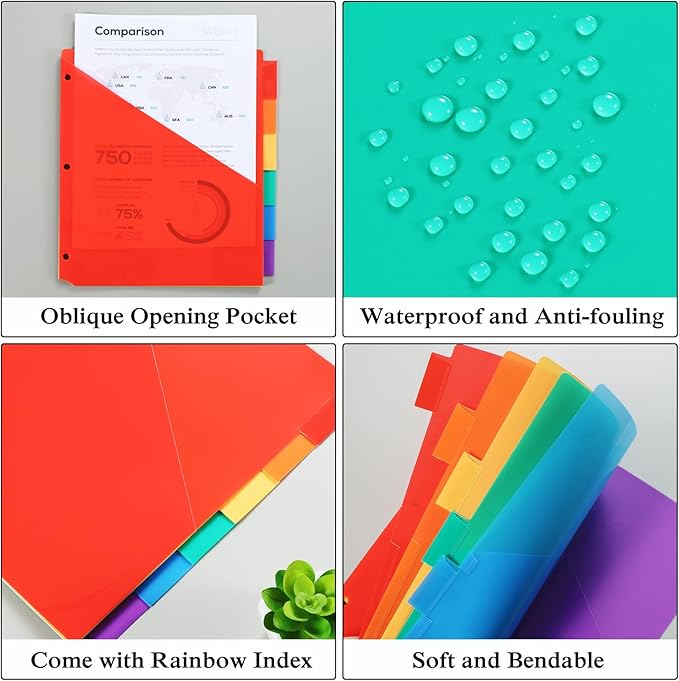 SEEKIND 24 Pack Binder Dividers with Pocket,24 Tab Binder Dividers for 3 Ring Binders,Subject Dividers for US Letter Size in 0.5, 1, 2, 3 inch Binders, Multicolor (24)