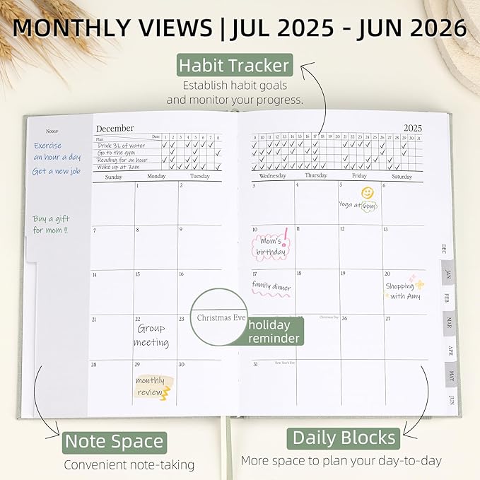 2025-2026 Planner - Weekly and Monthly Planner, July 2025 - June 2026, Linen Hardcover, 2025-2026 Calendar Planner Book with Tabs, Aesthetic, Perfect for Office Home School Supplies (Sage, A5)