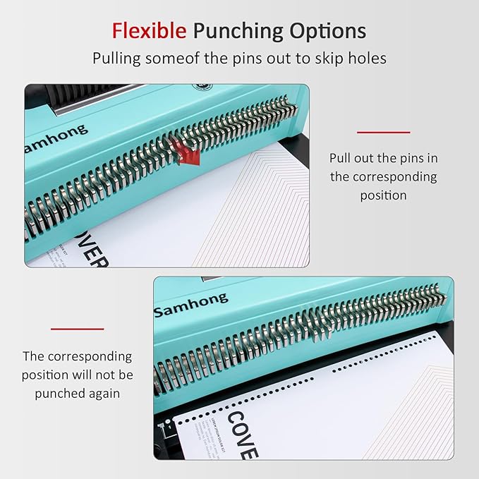 SAMHONG Spiral Coil Binding Machine - Electric Coil Inserter & 20-Sheet Punch (Letter/A4/A5) | 46 Fully Disengaging Dies | Adjustable Margins | Bind up to 440 Sheets | Free Coil Spines & Plier