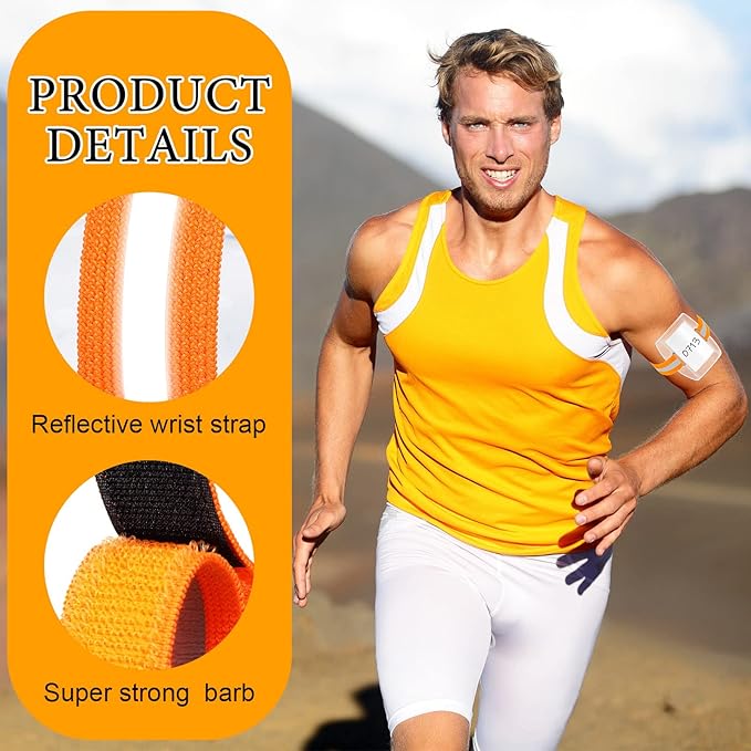 Meanplan 50 Pcs Arm Badge Holder Armband ID Badge Holder Bulk Visibility PVC with Adjustable Belt Elastic Armband Clear Name Tag for Work Pass, Postcards, Universal Size(Orange)