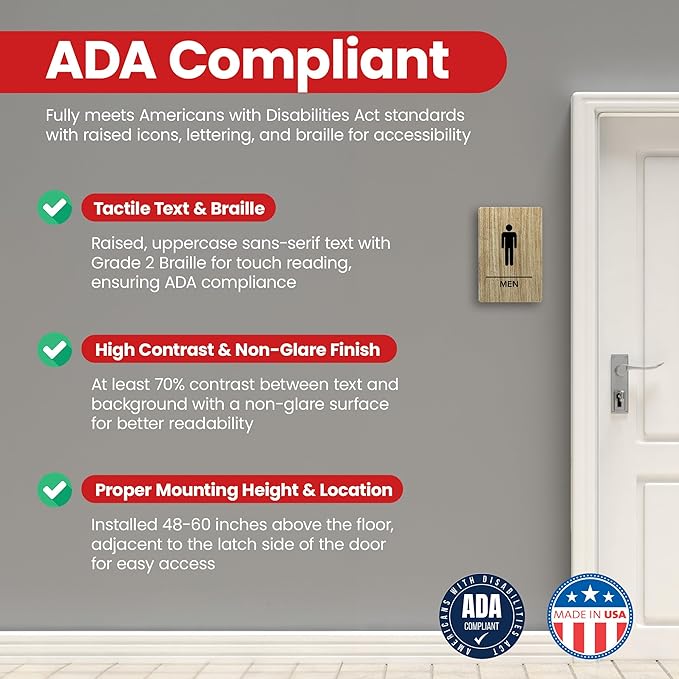 Promot Men and Women Restroom Sign – ADA Braille Bathroom Sign for Business, Self-Adhesive, 9" x 6", Commercial Door Signage, Office Wall Decor - Almond