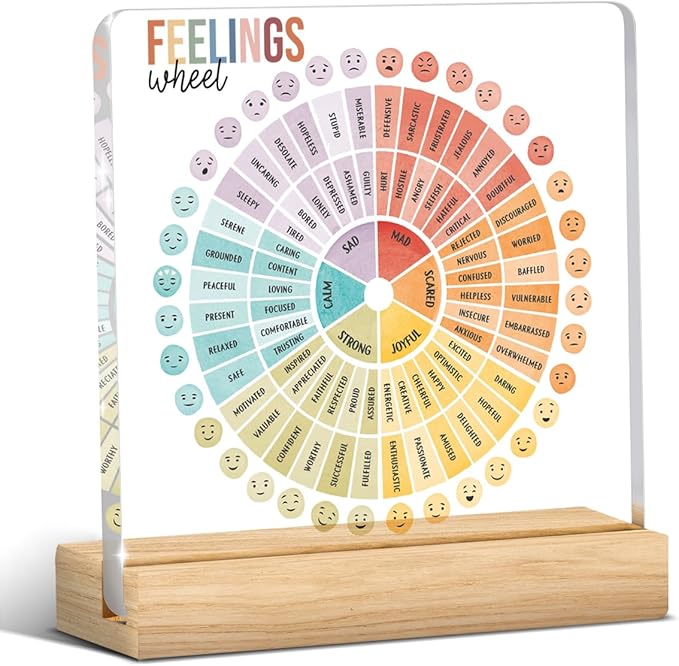 Mental Health Office Desk Decor, Therapy Office Decor, Mental Health Gifts for Women School Counselor Psychologist Therapist, Feelings Wheel Acrylic Sign for Halloween Christmas Gift