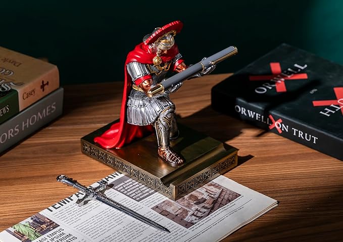 Centurion Cloak Warrior Knight Pen Holder Mobile Phone Stand Desk Organizers and Accessories as Gift for Office and Home (Silver)