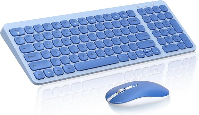 cimetech Wireless Keyboard Mouse Combo, Compact Full Size Wireless Keyboard and Mouse Set Less Noise Keys 2.4G Ultra-Thin Sleek Design for Windows, Computer, PC, Notebook, Laptop - Blue