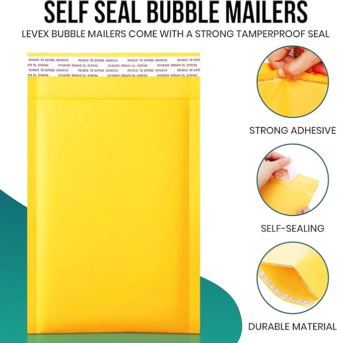 Levex - #6 12.5" x 19 [100 Pack) Kraft Bubble Mailers, Padded Envelope Mailers, Packing Envelope & Mailing Bags for Shipping
