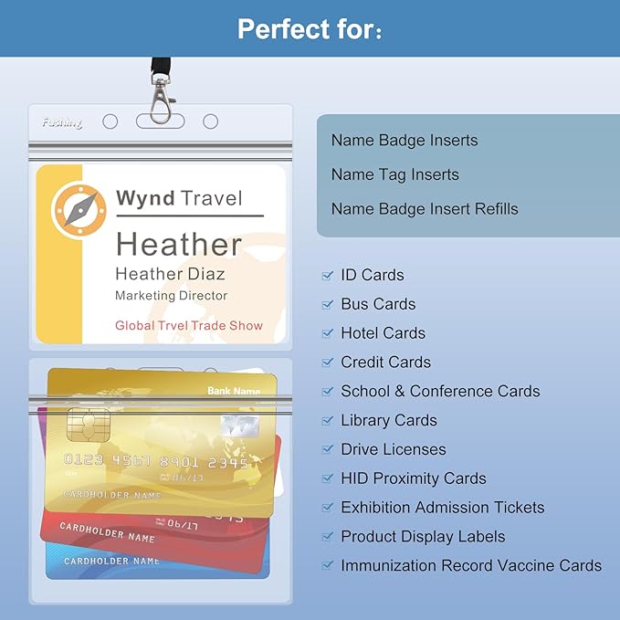 Name Badge Holders with Lanyards - Fushing 50Pcs Clear Plastic Horizontal Name Tag Badge ID Card Holders and Lanyards for 3 x 4 Inch Name Badge Inserts or Name Tag Inserts