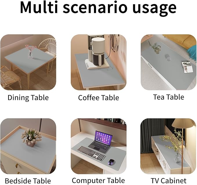 Leather Table Cover,1.8mm Thick,30x60 Inch Desk Cover,Large Desk Mat,Table Protector,Table Cover Protector,Desk Covers On Top of Desks(Gray+Gray,30x60)